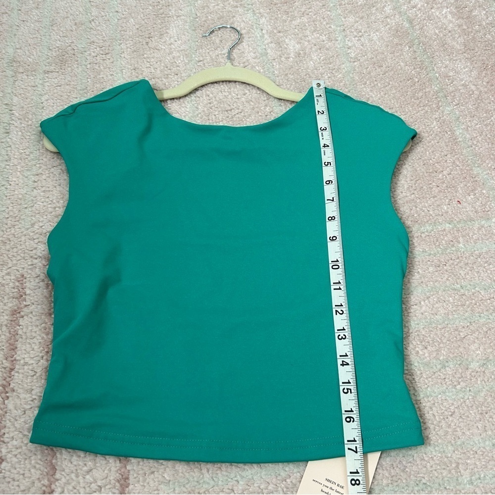 NWT Shein Open Back Cap Sleeve Crop Top Teal Size Medium 6 Spring Break Festival - Picture 7 of 8